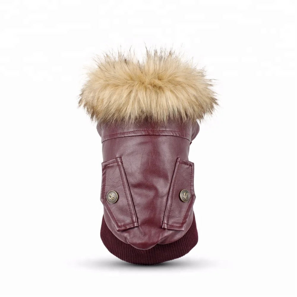 Pet Leather Jacket Winter Dog Coat Waterproof Small Dog Clothes Puppy Apparel Warm Clothes for Puppy