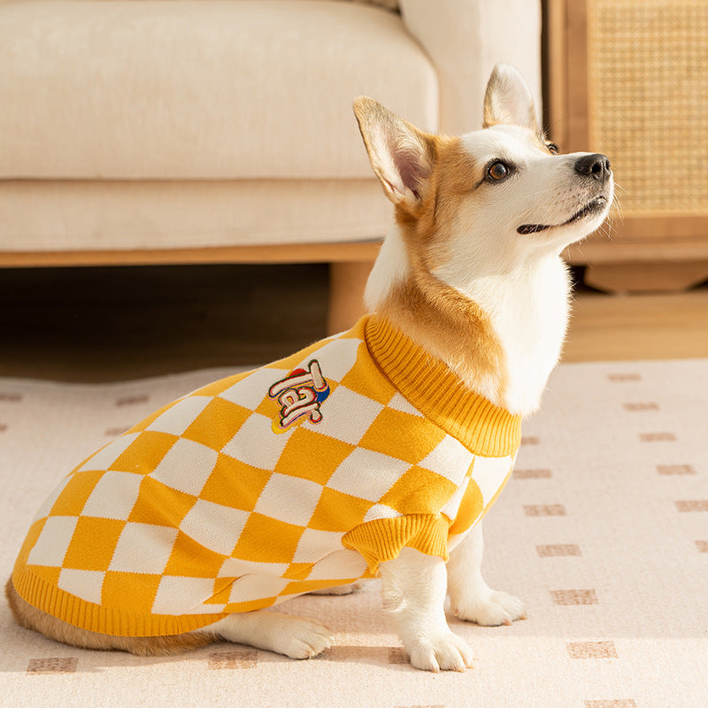 Classic Argyle Dog Sweater - Yellow & White Knit for Corgis & Medium Breeds (Size : XL)