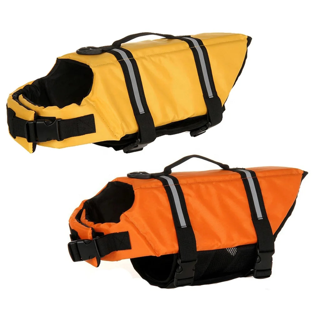 Prominent Color Reflective Dog Swimming Vest Floating Life Jacket for Summer Winter Spring Made of Polyester Solid Pattern