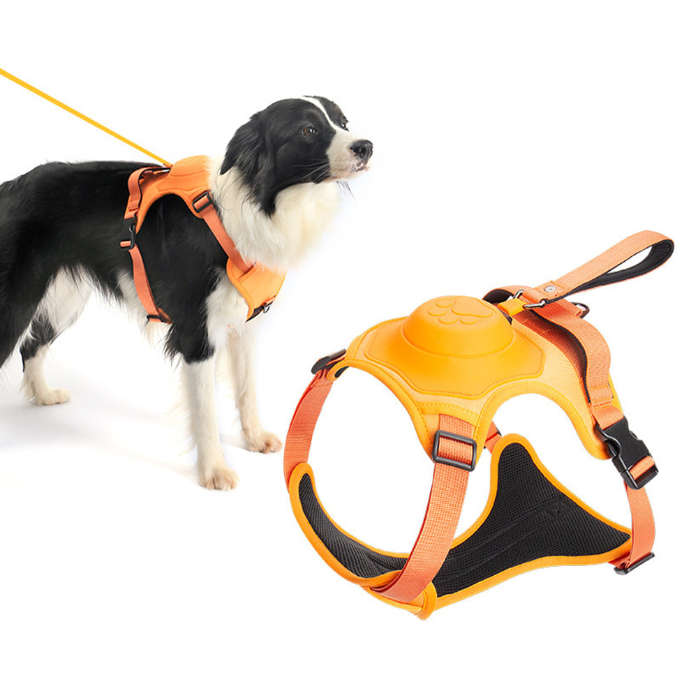 Vibe Geeks Ultimate 2-in-1 Reflective No-pull Dog Harness with Retractable Leash and Control Handle - Black - L