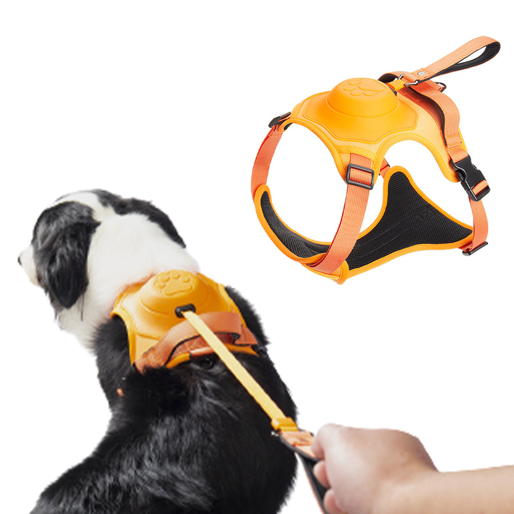 Vibe Geeks Ultimate 2-in-1 Reflective No-pull Dog Harness with Retractable Leash and Control Handle - Black - L