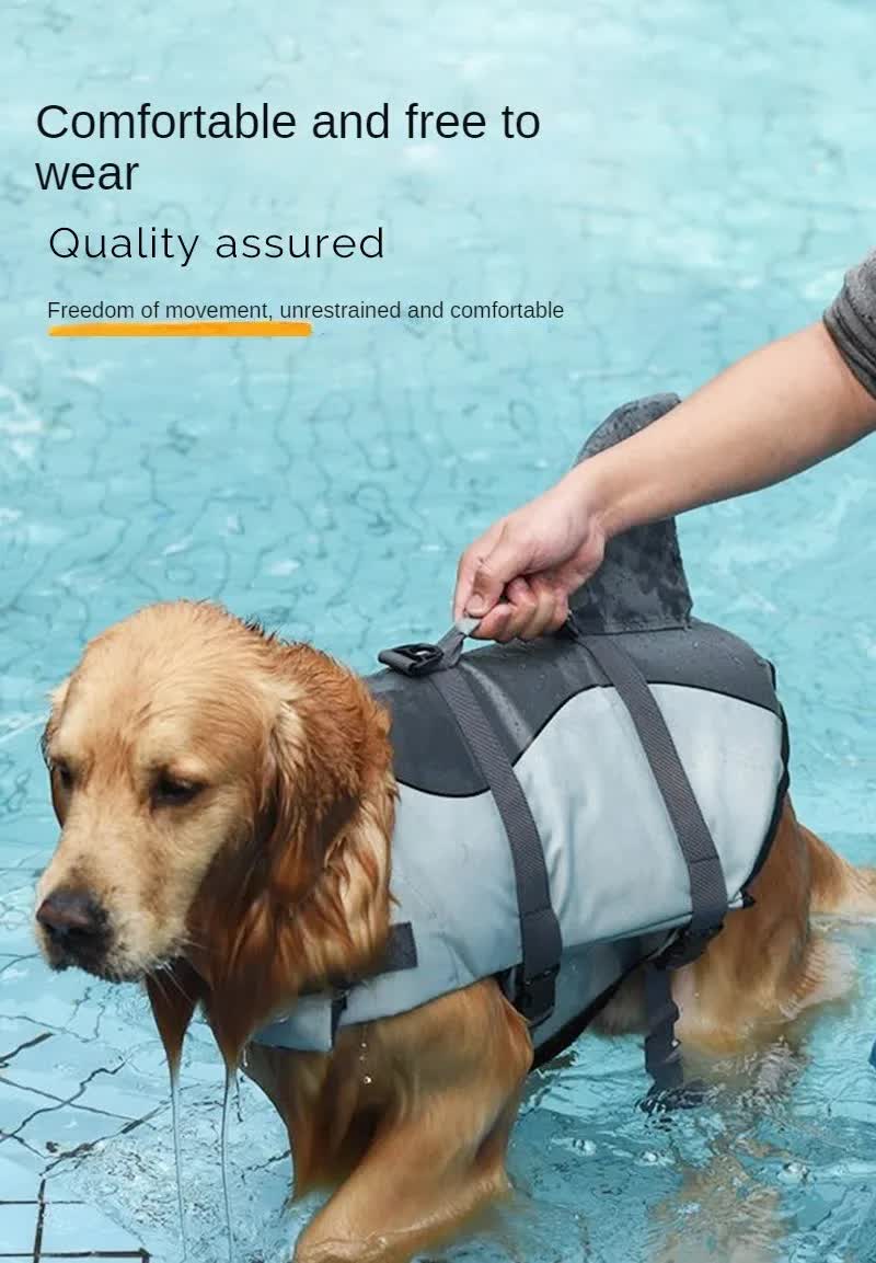 Size M Blue Scales Pattern Pet Life Jacket for Dogs - Summer Swimming Safety Vest with Shark Fin for Small to Large Breeds