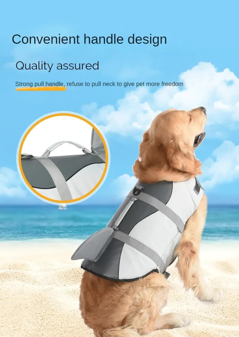 Size M Blue Scales Pattern Pet Life Jacket for Dogs - Summer Swimming Safety Vest with Shark Fin for Small to Large Breeds