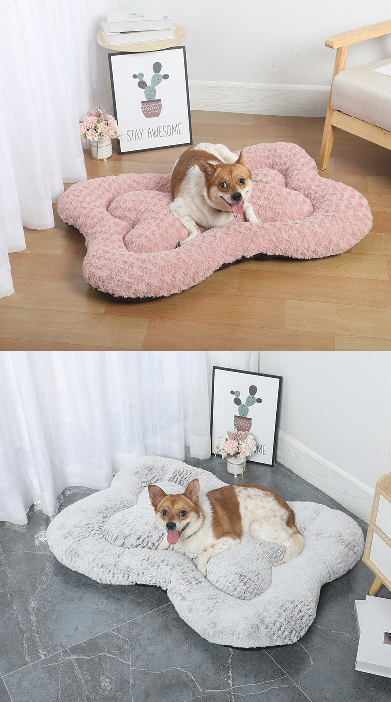S White Rose Velvet Fish Scale Pet Bed - Creative Bone-Shaped Soft and Cozy Dog & Cat Nest