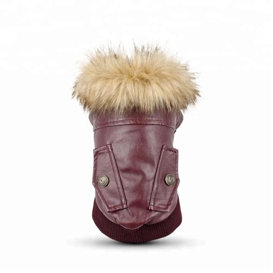 Pet Leather Jacket Winter Dog Coat Waterproof Small Dog Clothes Puppy Apparel Warm Clothes for Puppy